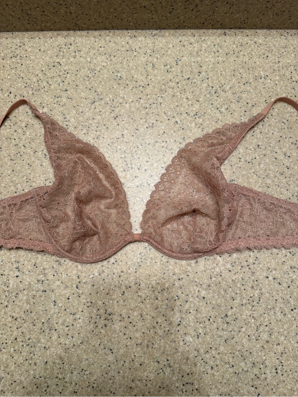 La Perla Rosa Lace Tan Nude Plunge Deep V Triangle Underwire Bra bralette Sz 36B
